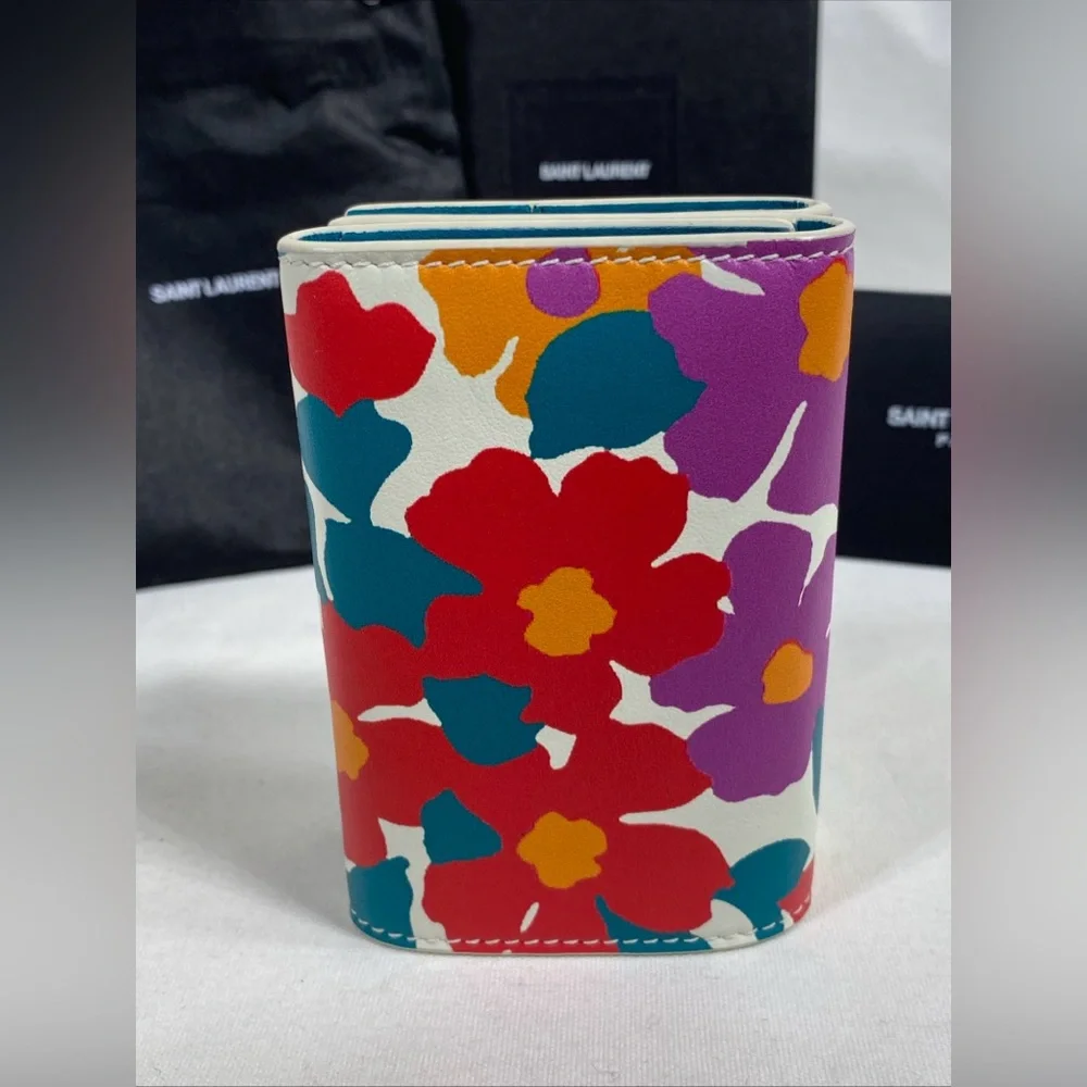 Saint Laurent Paris FLORAL ORIGAMI MINI WALLET NEW NWT Pleine Fleur Aniline RARE - Picture 4 of 15